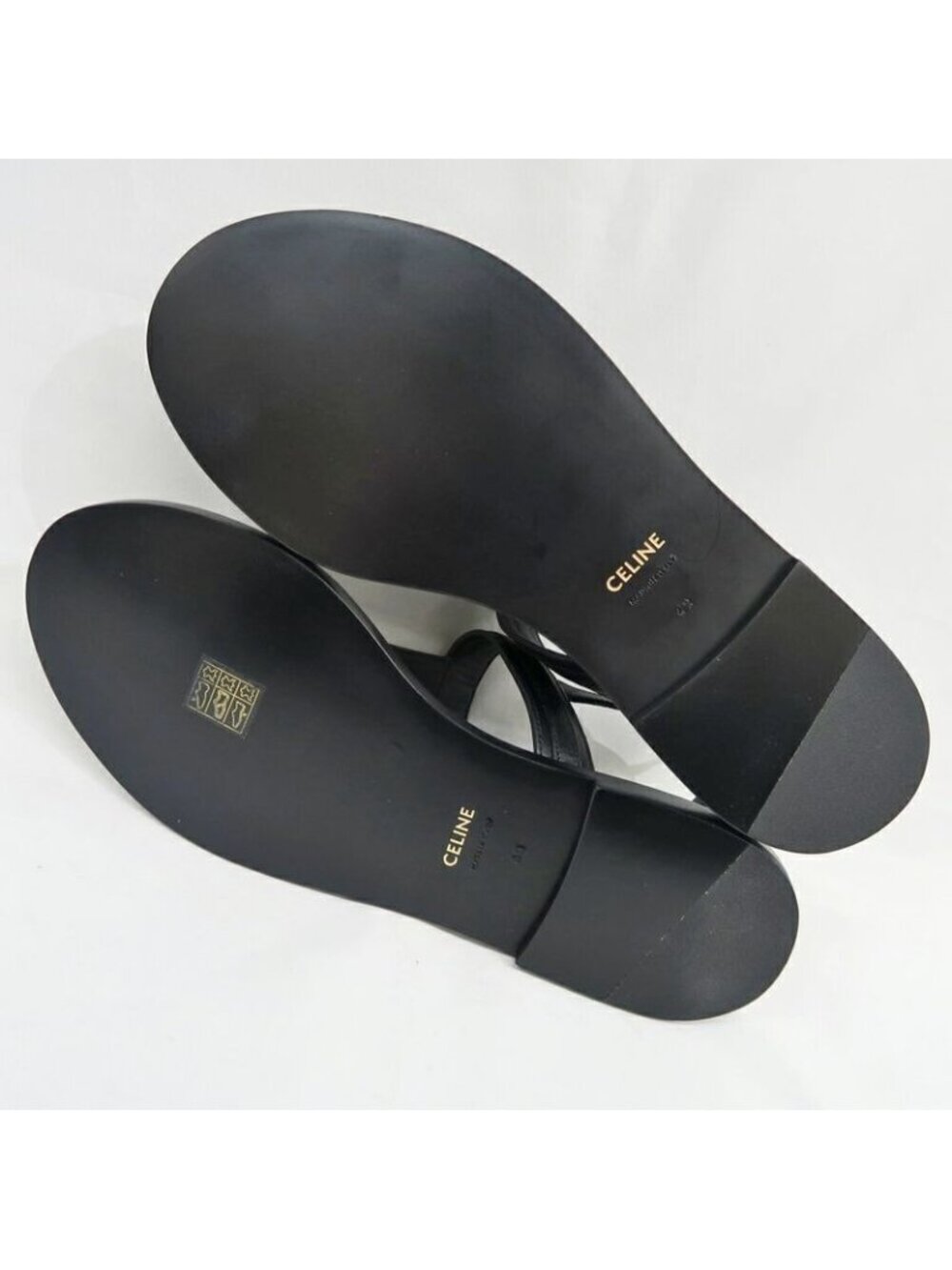 Celine Thong Sandals Black Leather Size 42 Shoes - Picture 7 of 10